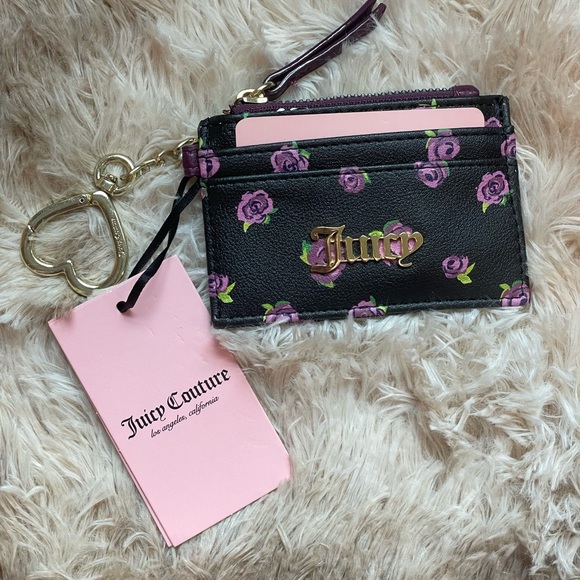 NWT 3-Pcs Set Juicy Couture Backpack, Pouch, & Card Case, Black Blooms at Night main image 11